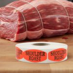shoulder roast sticker on a red label with black text