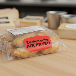 Excellent for air fryer label on package of mozzarella sticks