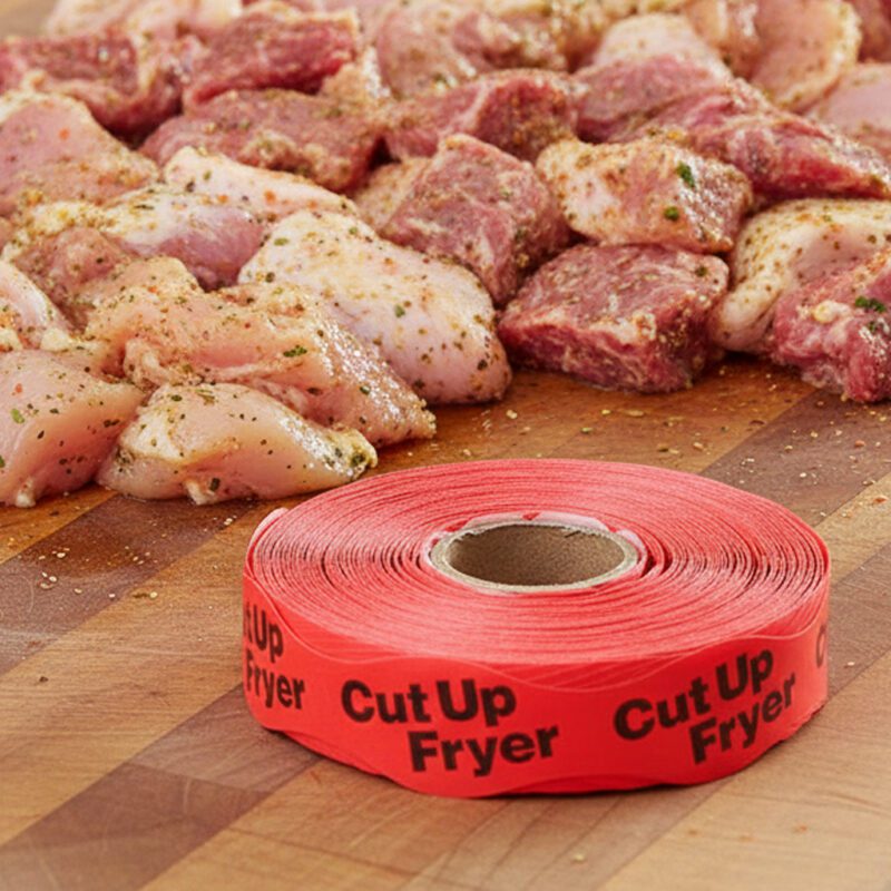 550020-Cut-Up-Fryer-Label2 cut up fryer sticker on a red label with black print