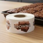 brownie sticker with brownies shown on the label