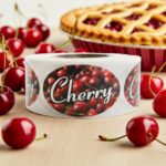 cherry stickers with photo of cherries on the label