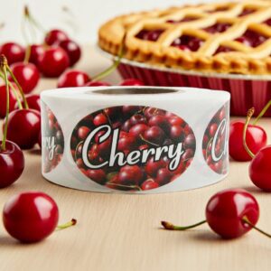 cherry stickers with photo of cherries on the label