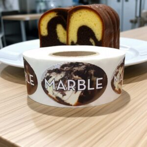 marble cake sticker with marble cake pictured on label