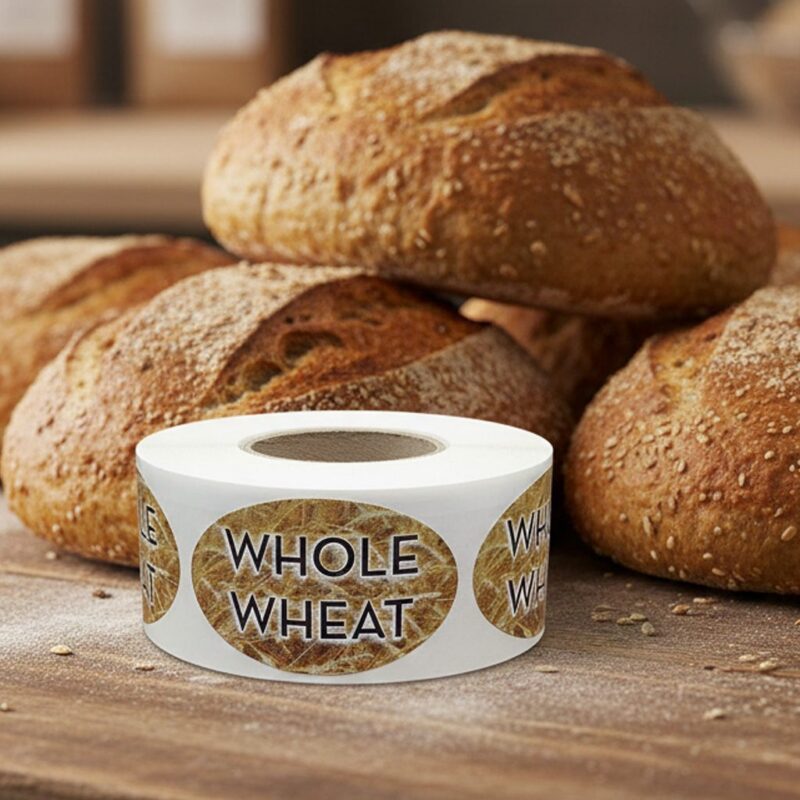 whole wheat sticker showing wheat on the label