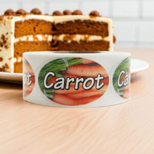 carrot cake label showing a carrot on sticker
