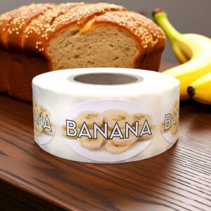 banana label showing slices of bananas in the background on a roll of stickers