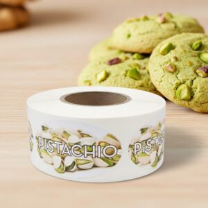 pistachio sticker on a roll of labels