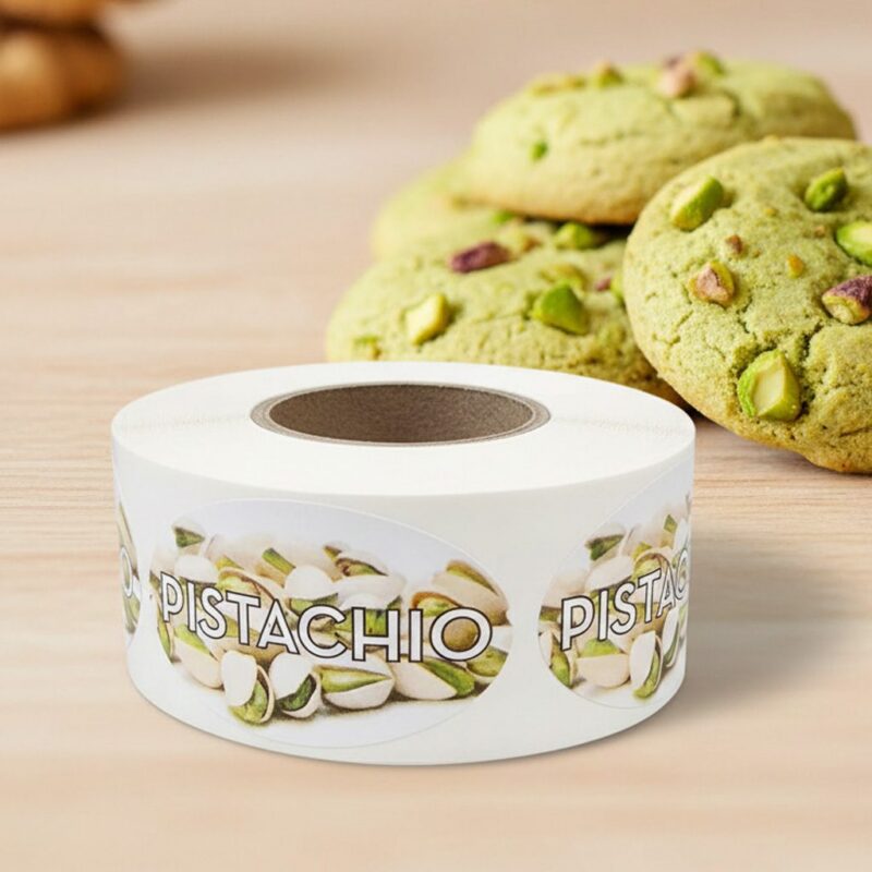 560089-Pistachio-Label pistachio sticker on a roll of labels