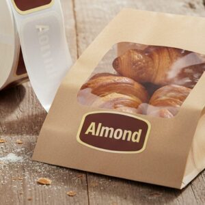 almond sticker on a gold foil