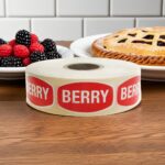berry label on a rectangle label with red background and white berry cream text