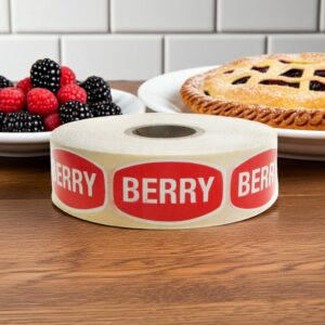 berry label on a rectangle label with red background and white berry cream text