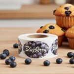 blueberry label showing blueberries on an oval sticker