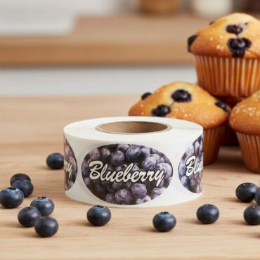 blueberry label showing blueberries on an oval sticker