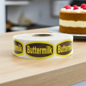 buttermilk label with brown background and yellow text