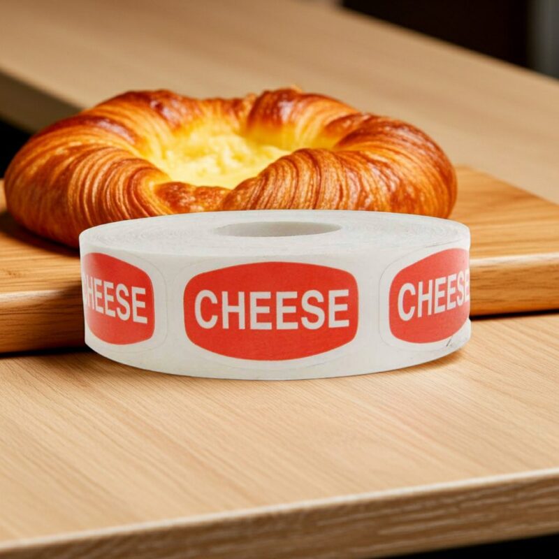 568018-Cheese-Sticker,-Bakery-Flavor-Label_1 cheese sticker with an orange background and white text that reads cheese