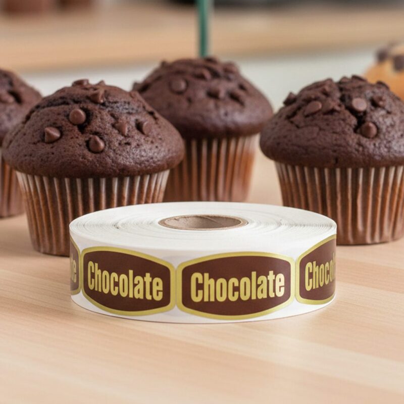 chocolate sticker on gold foil labels