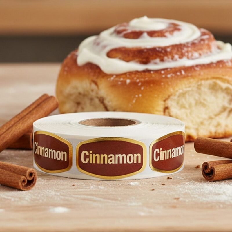 a roll of cinnamon gold foil labels
