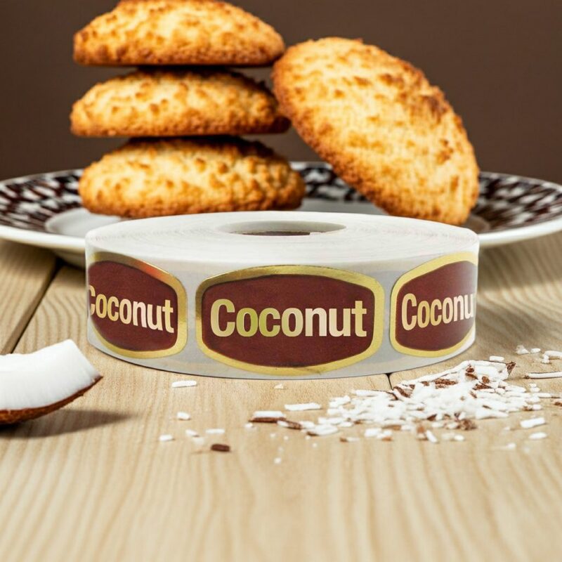 coconut sticker on a gold foil label