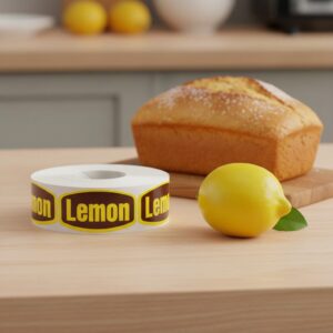 lemon sticker with brown background and yellow print