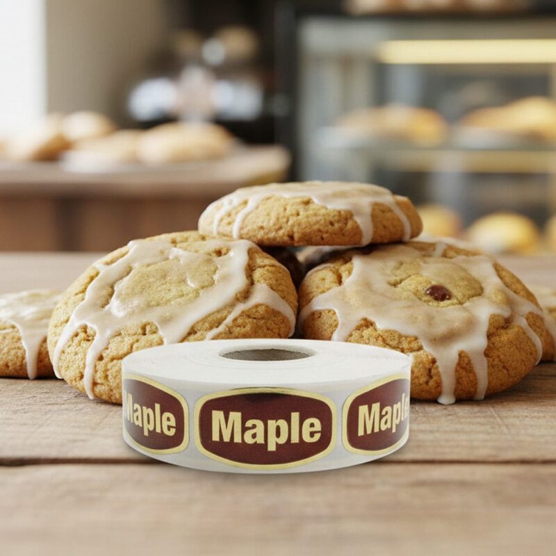 maple sticker on a gold foil label