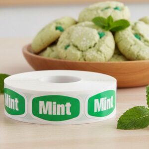 mint label with a green background and white text