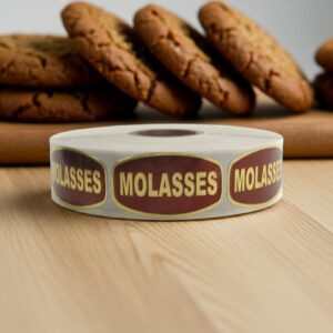 molasses sticker on a gold foil label