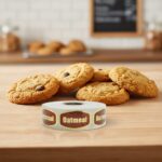 oatmeal sticker on a gold foil label