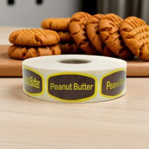peanut butter sticker on a brown label with yellow label