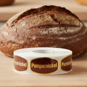 pumpernickel bread sticker on gold foil label