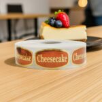 cheesecake sticker on gold foil label
