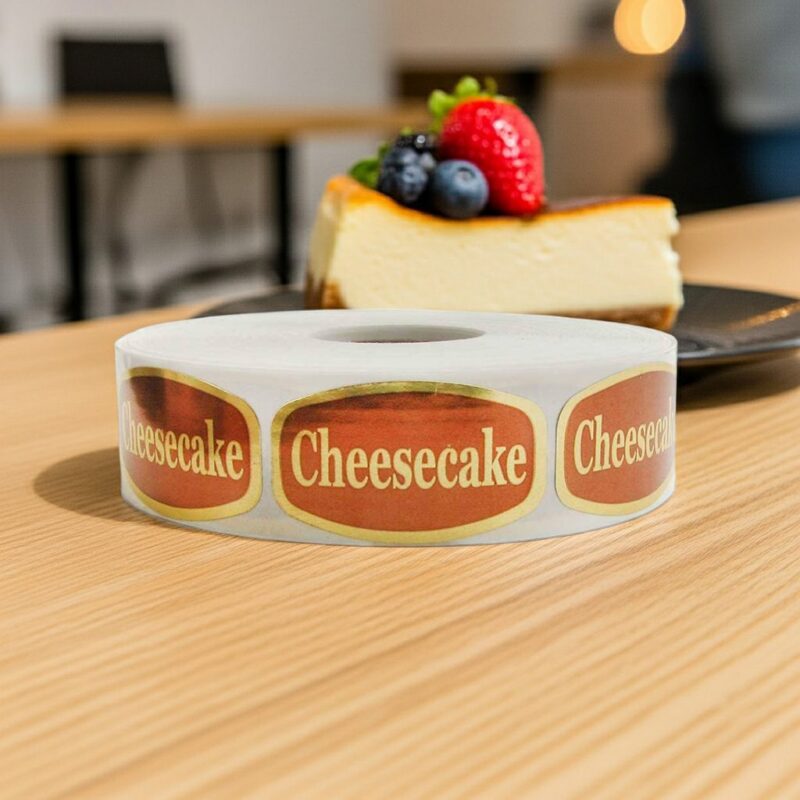 568091-Cheesecake-Label-Gold-Foil-Bakery-Sticker cheesecake sticker on gold foil label