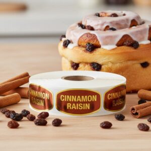 cinnamon raisin sticker on gold foil label