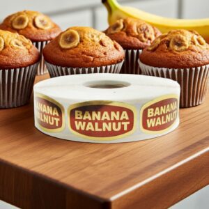 banana walnut gold foil sticker on a rectangle label