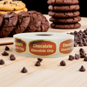 chocolate chocolate chip sticker on a gold foil label