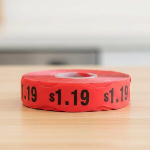 $1.19 sticker on a red label with black print