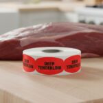deer tenderloin sticker on a red label with black print