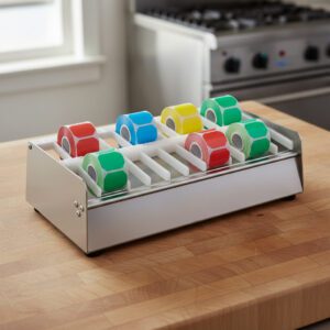 Label dispenser for 12 rolls of stickers