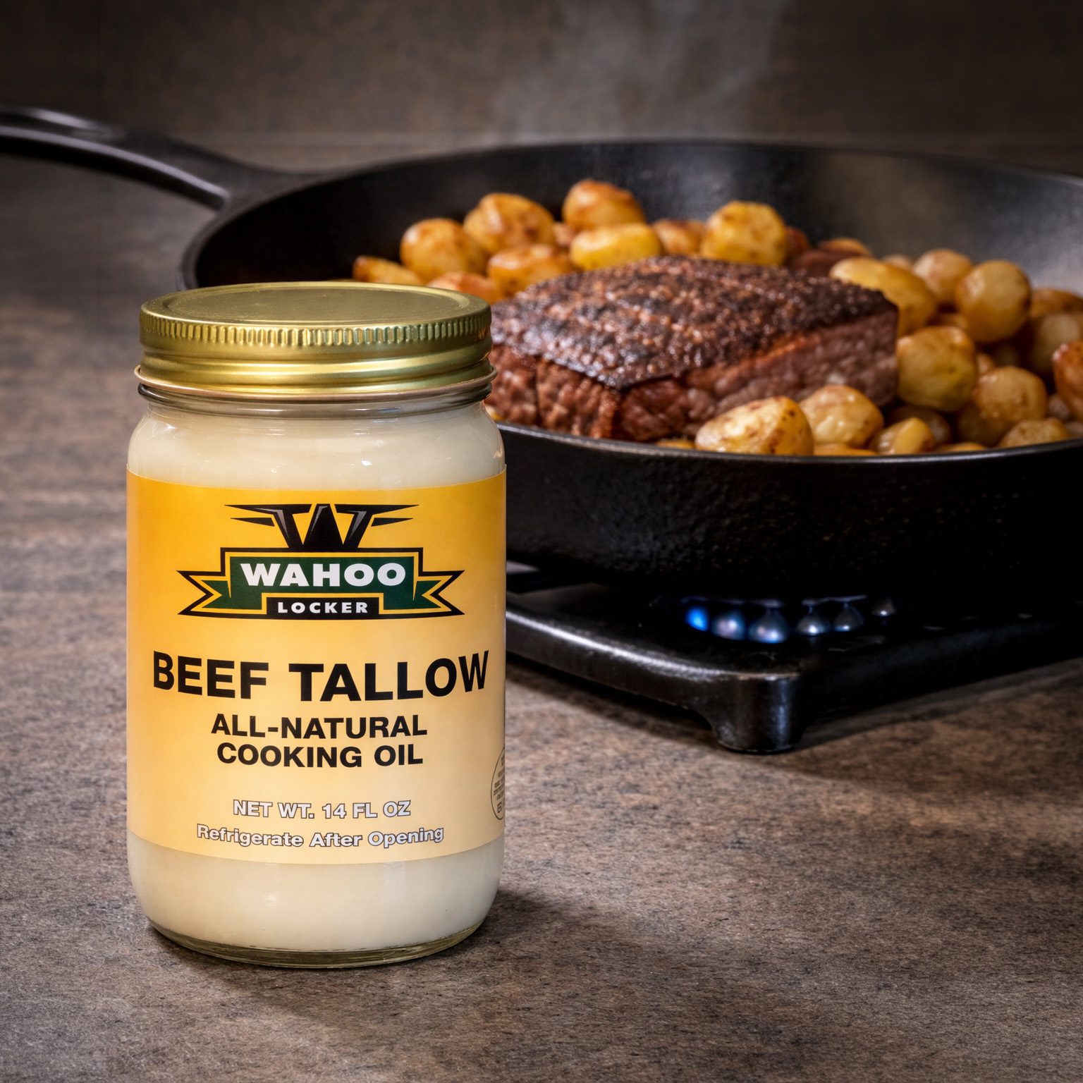 Wahoo Locker Rendered Beef Tallow 14oz – 12/case 1 Wahoo Locker Rendered Beef Tallow 14oz - 12/case