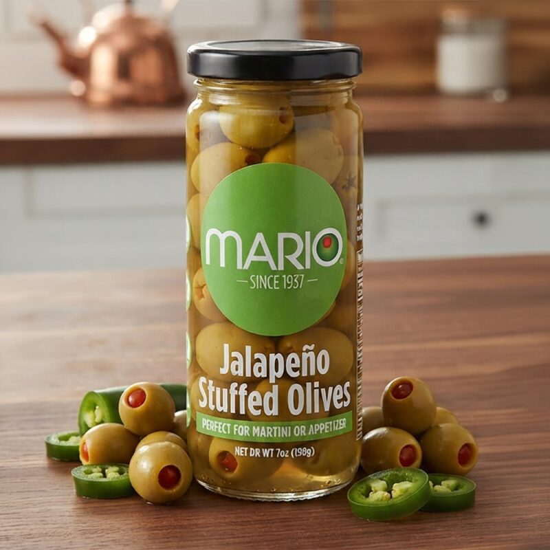 Mario Green Olive Stuffed with Jalapeño 7oz Jar (6-PACK) 1 Mario Green Olive Stuffed with Jalapeño 7oz Jar (6-PACK)